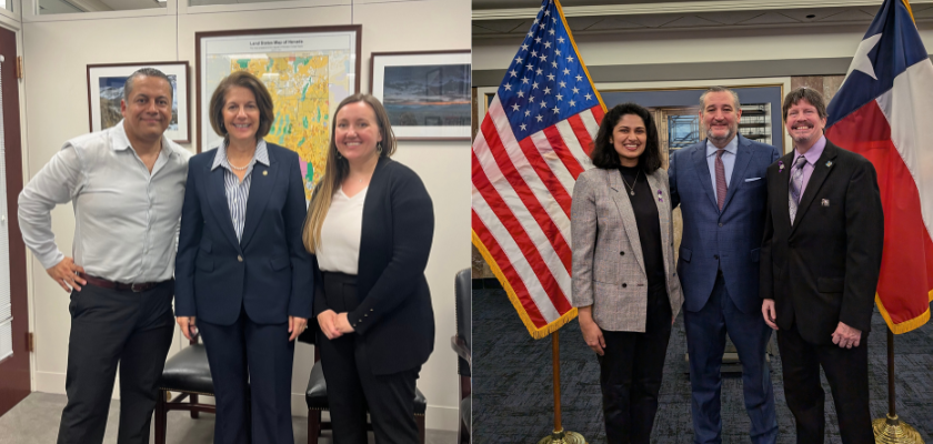 SAʴýNevada advocates Dr. Jose Partida Corona (left) and Kate Jessop (right) with U.S. Senator Catherine Cortez Maso (center). Right image:  SAʴýTexas advocates Dr. Nancy Shenoi (left) and Dr. Michael Weaver (right) with U.S. Senator Ted Cruz (center).